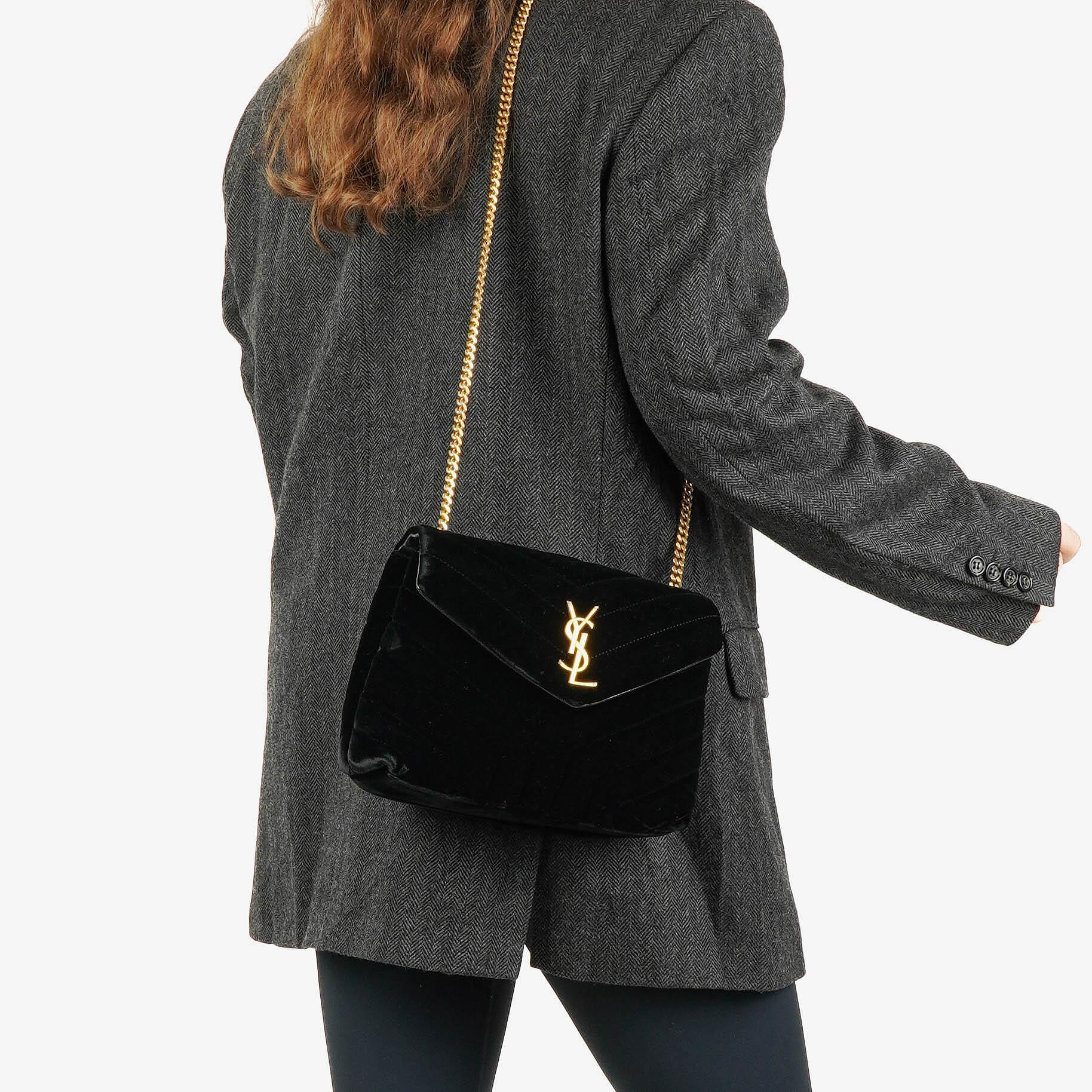Yves Saint Laurent Velvet Y Quilted Monogram Small Loulou Chain Satchel Bag