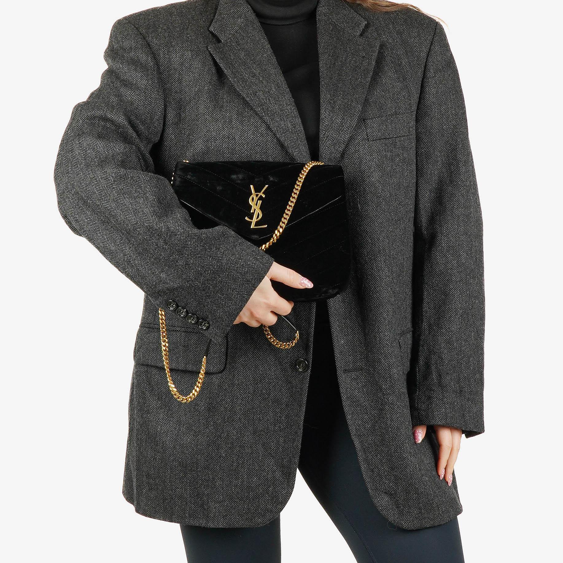Yves Saint Laurent Velvet Y Quilted Monogram Small Loulou Chain Satchel Bag
