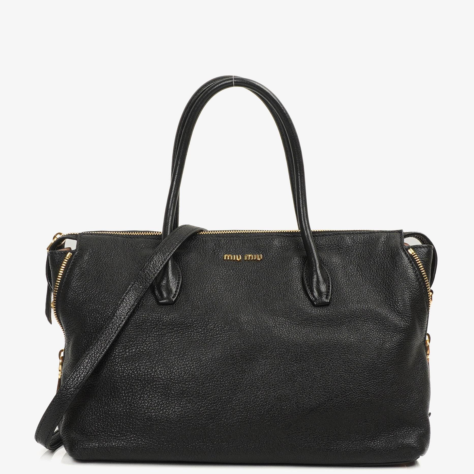 Miu Miu Madras Goatskin Zip Black Nero Convertible Tote Bag