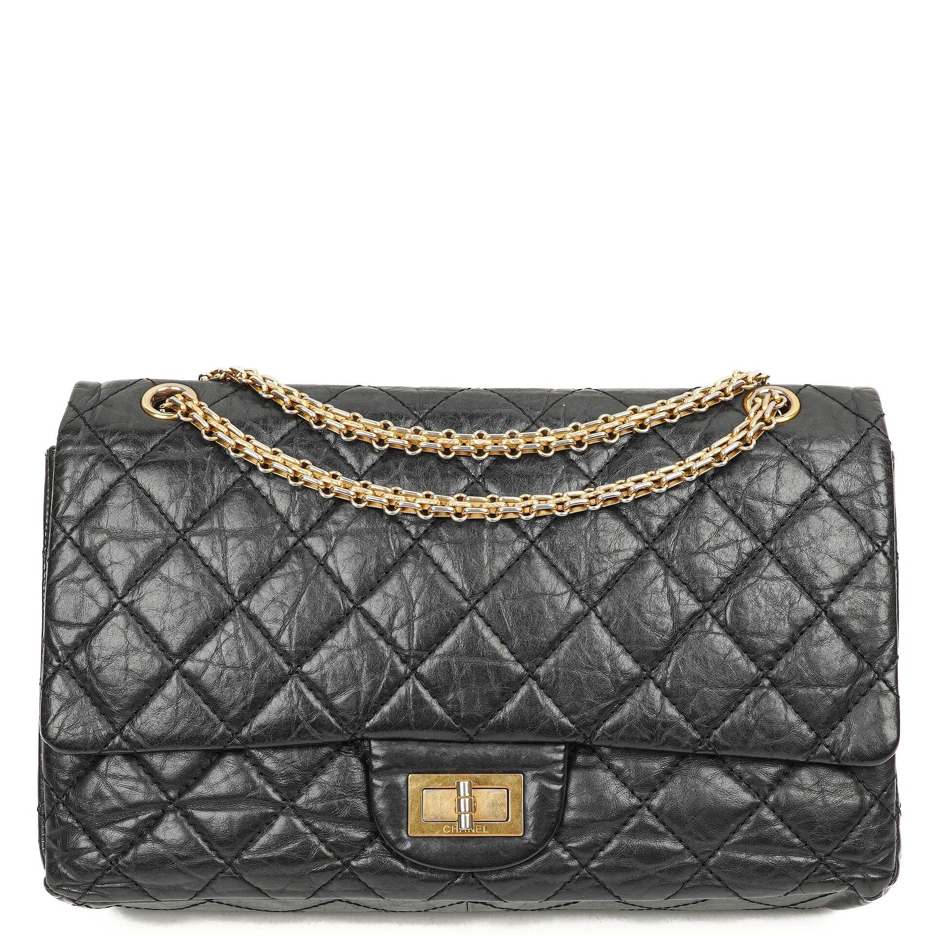 Pre-Owned Chanel 2.55 Reissue Black Aged Calfskin Large Double