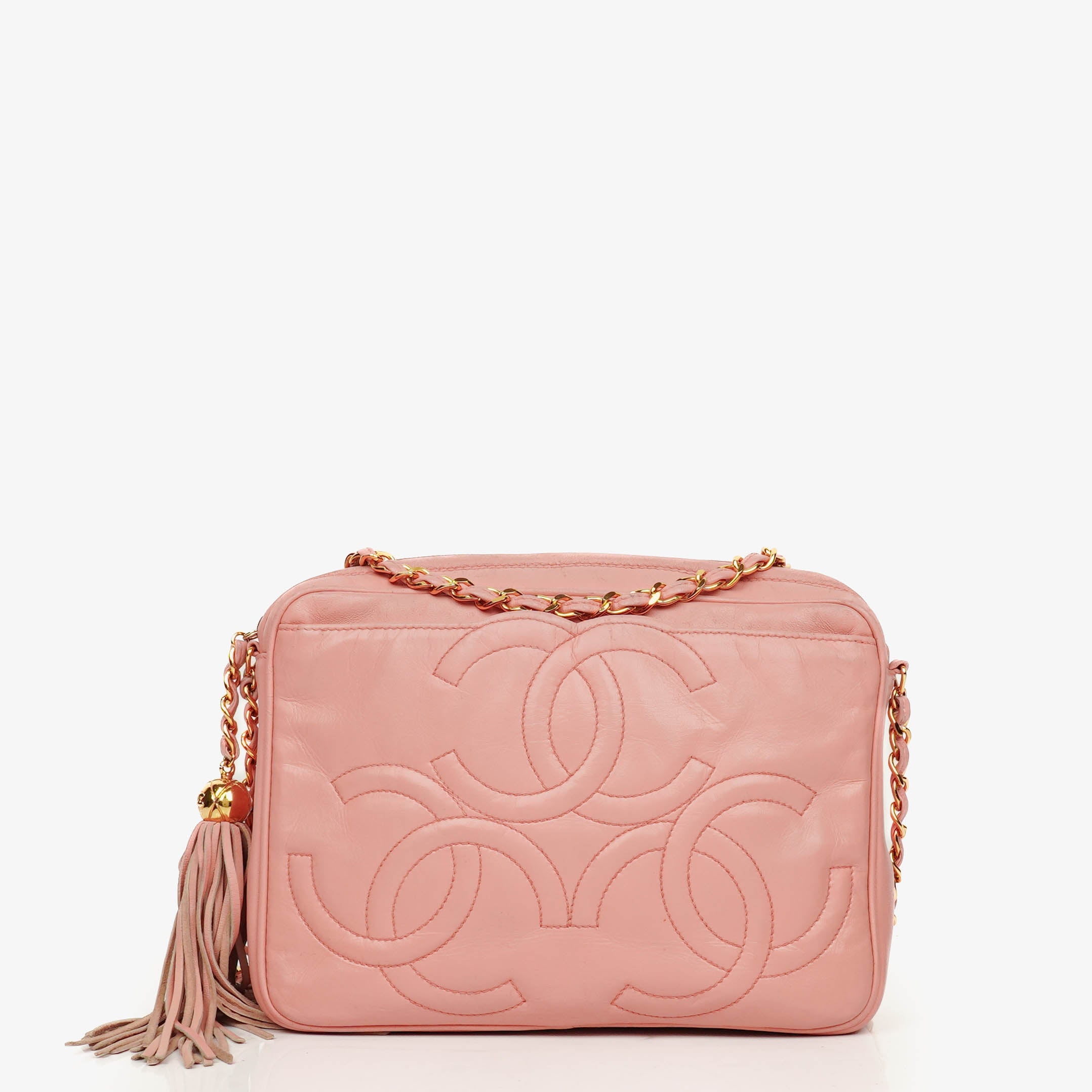 Vintage Chanel triple CC camera bag with tassel in lambskin