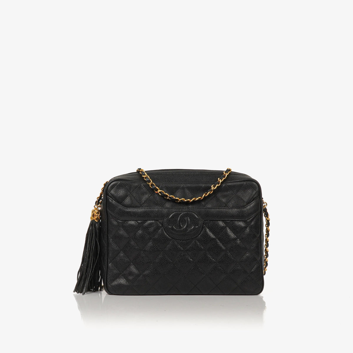 Vintage Chanel triple CC camera bag with tassel in lambskin