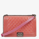 Chanel Large Boy Pink Distressed Patent Quilted Flap Bag
