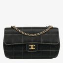 Chanel Black Satin Chocolate Bar Quilted Rectangular Mini Flap Bag