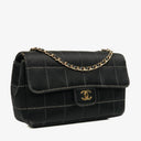 Chanel Black Satin Chocolate Bar Quilted Rectangular Mini Flap Bag