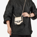 Chanel Vintage Chocolate Bar Square Single Flap Beige Quilted Leather/Patent Leather Chain Shoulder Bag