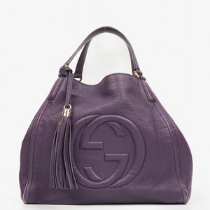 Gucci Purple Pebbled Leather Soho Top Handle Tote Bag