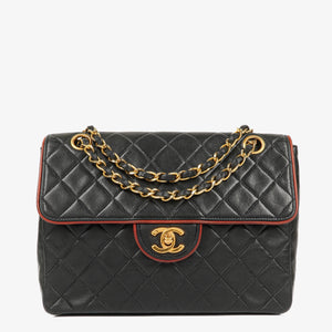 Chanel Medium Single Flap Bag Black Quilted Lambskin With 24K Gold-Plated Hardware