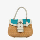 Coach Woven And White Leather Handbag