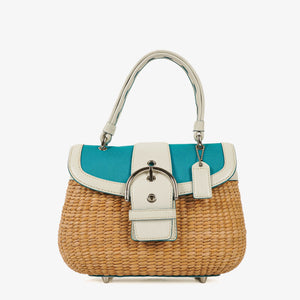 Coach Woven And White Leather Handbag