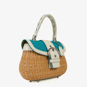 Coach Woven And White Leather Handbag