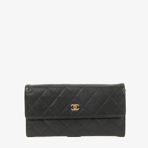 Chanel Large Gusset Black Caviar Quilted Flap Wallet