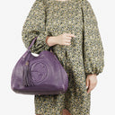 Gucci Purple Pebbled Leather Soho Top Handle Tote Bag