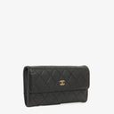 Chanel Large Gusset Black Caviar Quilted Flap Wallet