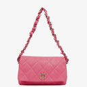 Chanel Pink SIngle Flap Bag Quilted Leather With Champaigne Gold-Tone Hardware