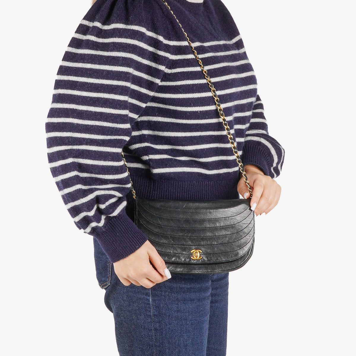 Chanel Classic Lambskin Half Moon Black Flap Bag With 24K Gold-Plated Hardware