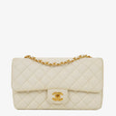 Chanel Medium Classic White Fabric Single Flap Bag With 24K Gold-Plated Hardware