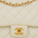 Chanel Medium Classic White Fabric Single Flap Bag With 24K Gold-Plated Hardware