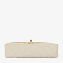 Chanel Medium Classic White Fabric Single Flap Bag With 24K Gold-Plated Hardware