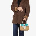 Coach Woven And White Leather Handbag