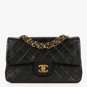 Chanel Vintage Small Classic Double Flap Bag Black Quilted Lambskin 24K Gold-Plated Hardware