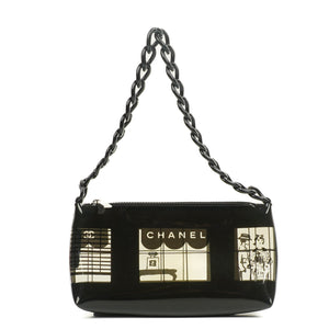 Chanel Black Vinyl Maison Window Print Shoulder Bag