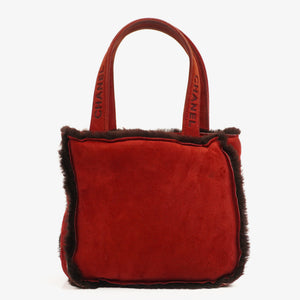 Chanel Suede Shearling Fur Red Handbag