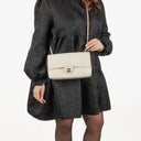 Chanel Medium Classic White Fabric Single Flap Bag With 24K Gold-Plated Hardware