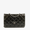 Chanel Black Patent Leather Quilted Wallet On Chain Bag
