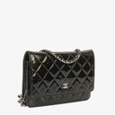 Chanel Black Patent Leather Quilted Wallet On Chain Bag