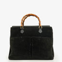 Gucci Black Vintage Suede Bamboo Tote