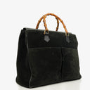 Gucci Black Vintage Suede Bamboo Tote