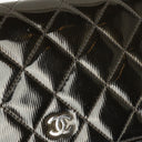 Chanel Black Patent Leather Quilted Wallet On Chain Bag