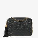 Chanel Vintage Camera Tassel Bag CC Front Pocket Black Quilted Lambskin