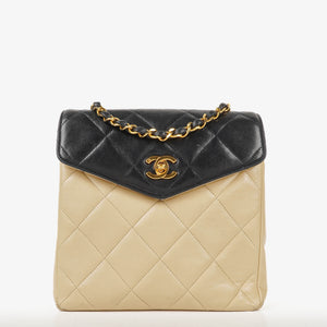 Chanel Bi-Color Black/Beige Quilted Lambskin Flap Bag