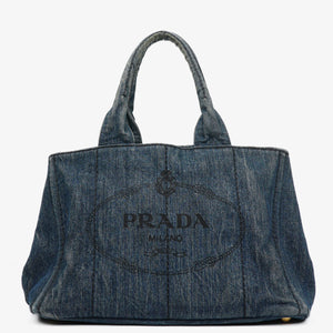 Prada Avio Denim Logo Tote Bag