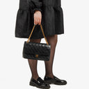 Chanel Vintage Medium Timeless Classic Double Flap Bag Black Quilted Lambskin 24K Gold-Plated Hardware And Mademoiselle Chain