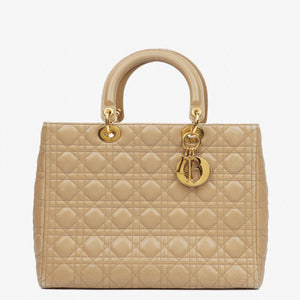 Christian Dior Lady Dior Beige Cannage Quilted Leather Bag