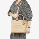 Christian Dior Lady Dior Beige Cannage Quilted Leather Bag