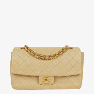 Chanel Classic Single Flap Bag Neutral Beige Quilted Lambskin 24K Gold-Plated Hardware