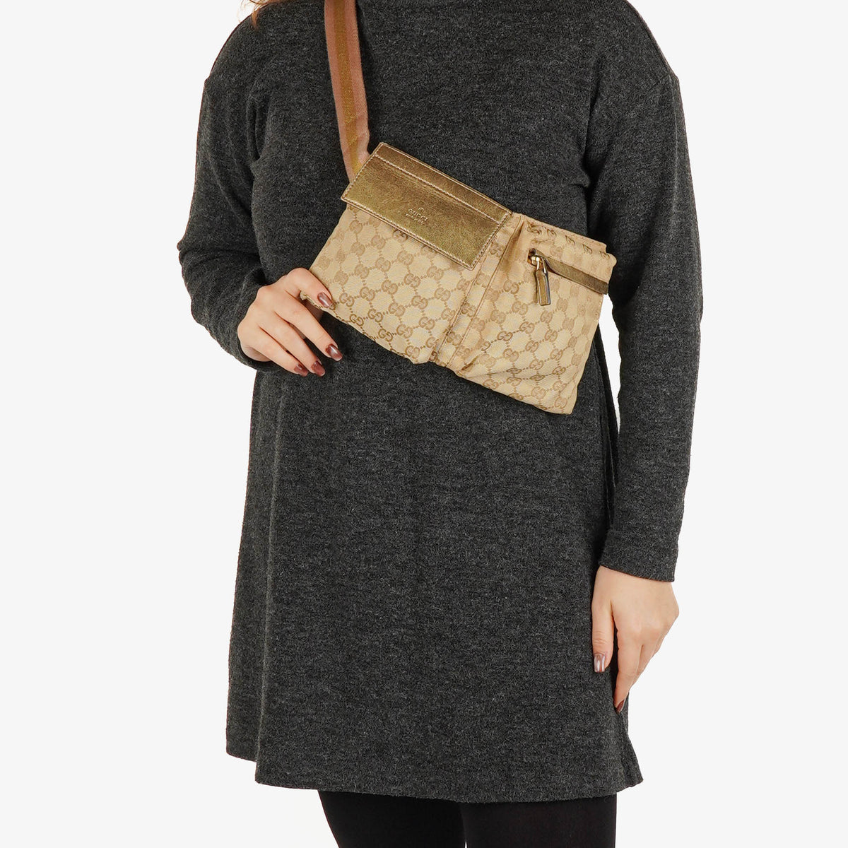 Gucci GG Beige/Metalic Monogram Canvas Belt Bag