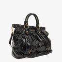 Miu Miu Vitello Black Gathered Patent Leather Satchel Bag