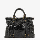 Miu Miu Vitello Black Gathered Patent Leather Satchel Bag