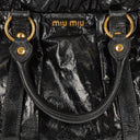 Miu Miu Vitello Black Gathered Patent Leather Satchel Bag