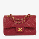 Chanel Small Classic Double Flap Bag Red Quilted Lambskin With 24K Gold-Plated Hardware