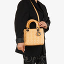 Christian Dior Medium Light Yellow Lady Dior Cannage Quilted Patent Leather Bag