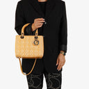 Christian Dior Medium Light Yellow Lady Dior Cannage Quilted Patent Leather Bag