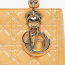 Christian Dior Medium Light Yellow Lady Dior Cannage Quilted Patent Leather Bag