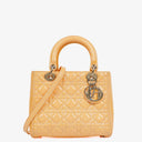 Christian Dior Medium Light Yellow Lady Dior Cannage Quilted Patent Leather Bag