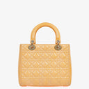 Christian Dior Medium Light Yellow Lady Dior Cannage Quilted Patent Leather Bag